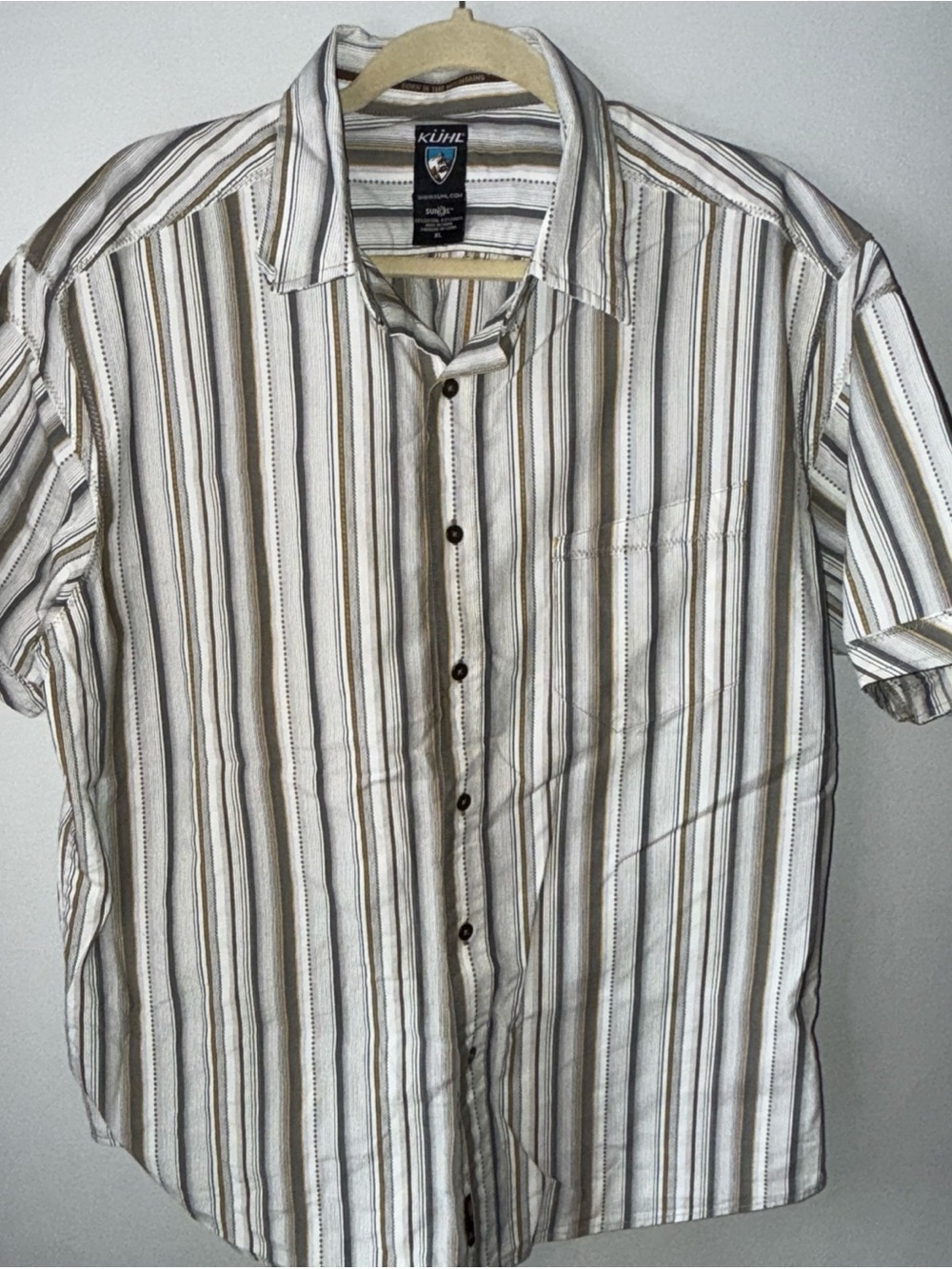 Kuhl Men’s Short-Sleeve Striped Button-Down Shirt - White & Olive